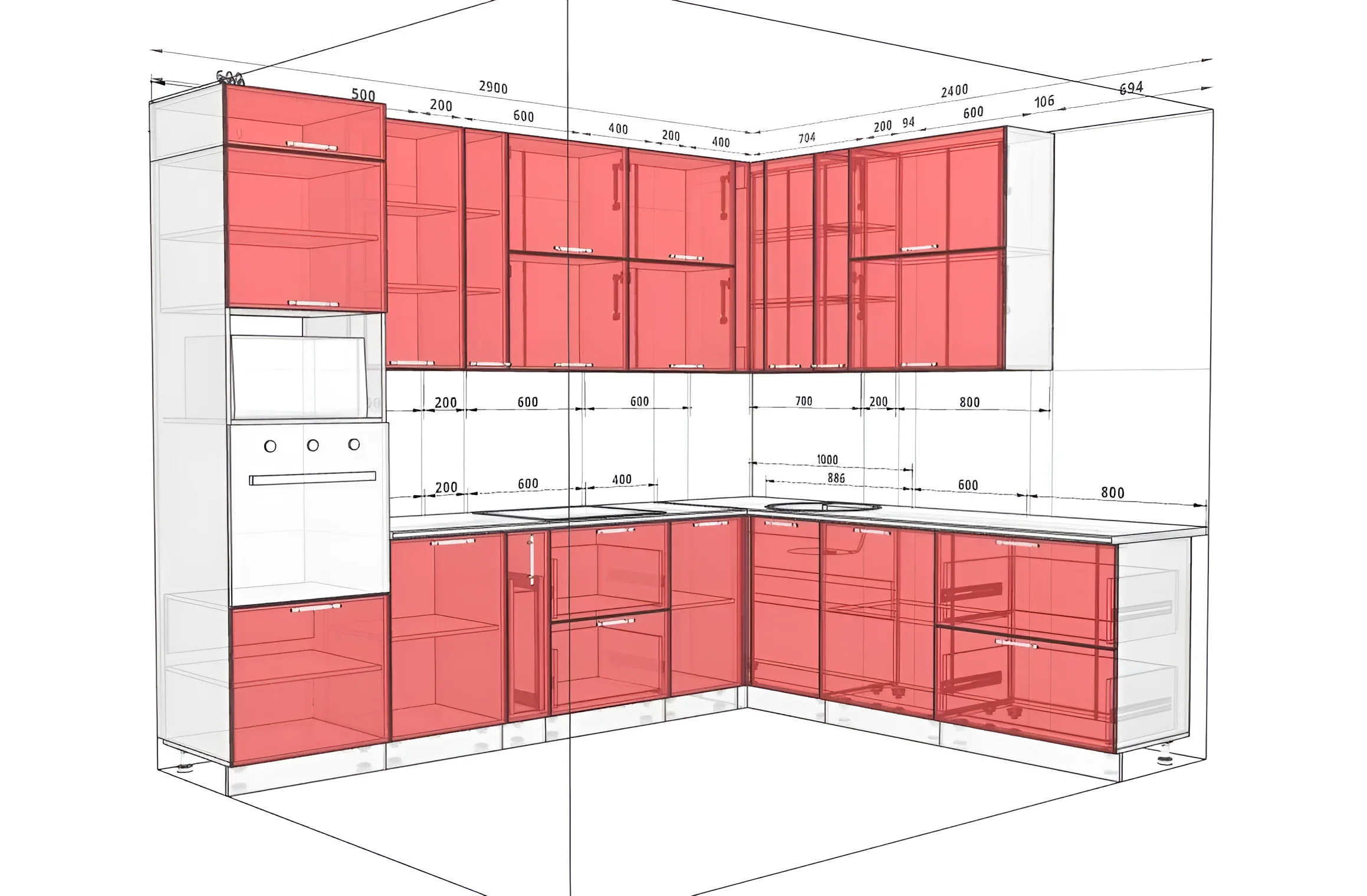 Угловой кухонный гарнитур "Эко" 2.9 х 2.4м в цвете Кашемир: современный дизайн, функциональность и оптимальное использование пространства.