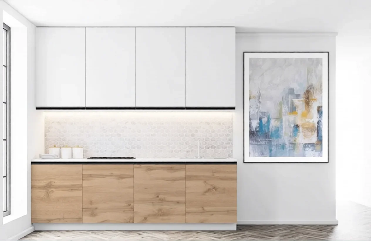 Кухонный гарнитур "Тренд" 3,6м с островом в белом и дубе золотой: современный дизайн, функциональность и стильное решение для вашей кухни.