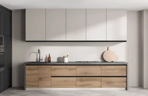 Современный кухонный гарнитур "Тренд" 3,6м с островом в белом и дубе золотой, стильный дизайн для современной кухни, MebelTops.