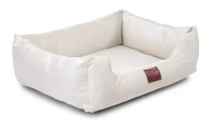 Уютная лежанка для собаки или кошки Happiness - Ivory, прямоугольная форма, бежевый цвет, мягкий бортик, комфортное место для отдыха питомца.