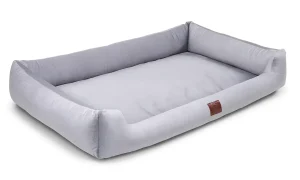 Серый прямоугольный лежак для собаки или кошки Happiness - Silver, мягкий и удобный, с высокими бортиками, для комфортного отдыха питомца.