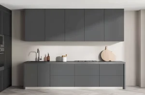 Современная прямая кухня "Эко" 2.2 метра в белом и графитовом цвете, минималистичный дизайн, функциональная кухня для небольшого помещения.