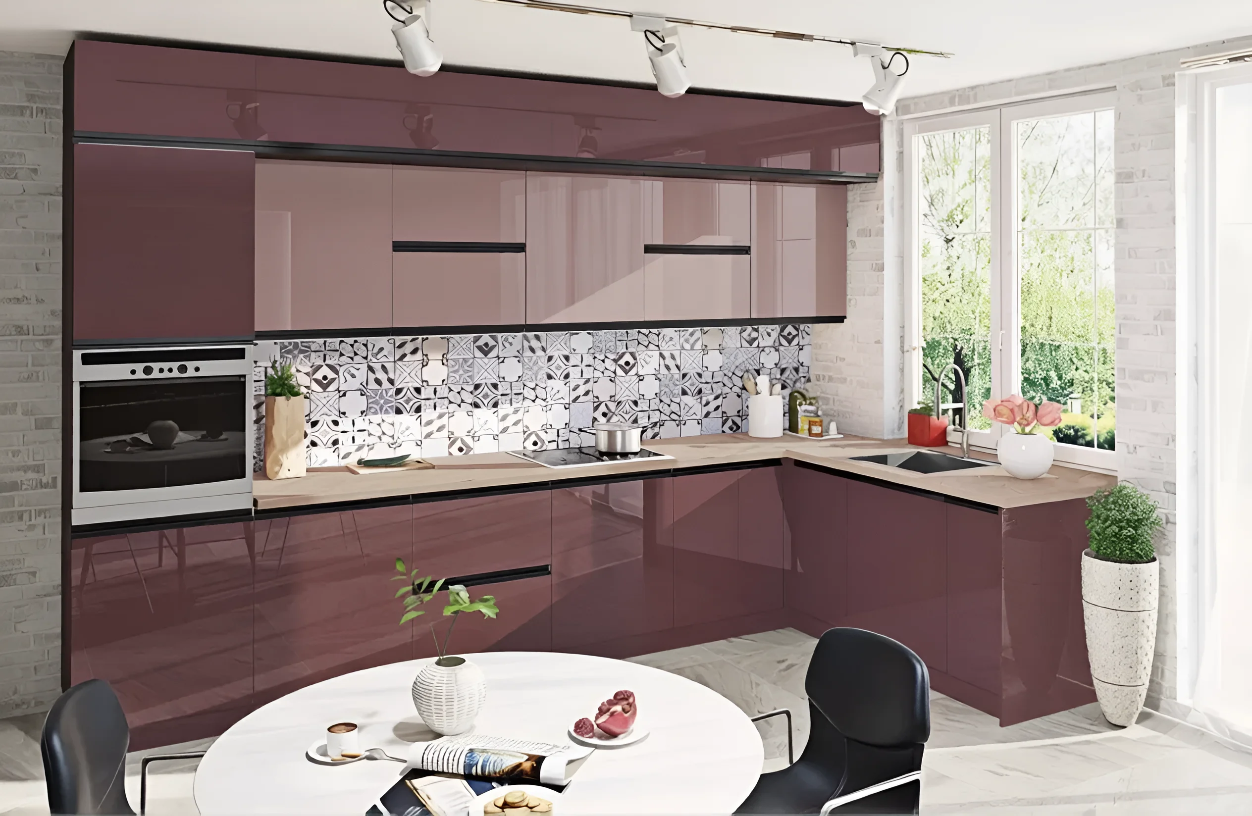 Кухонный гарнитур "Sigma ручка" 2,4 метра в цвете Капучино и Сахара, угловая кухня с глянцевыми фасадами, современный дизайн.