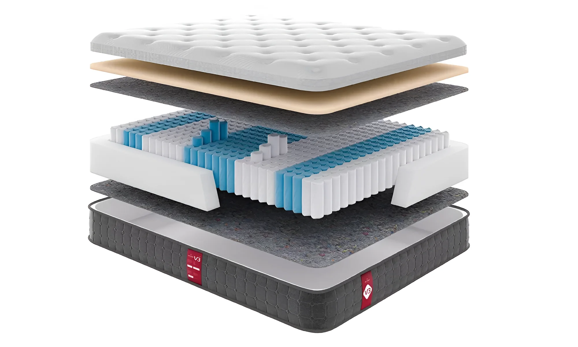 Матрас Come-For Victory V 3 в разрезе: слои пружинного блока, пенополиуретана и чехла для комфортного сна и поддержки.