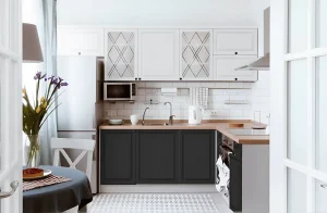 Современная белая и графитовая кухня 4 кв.м. с островом: стильный дизайн, функциональность и удобство для вашего дома.