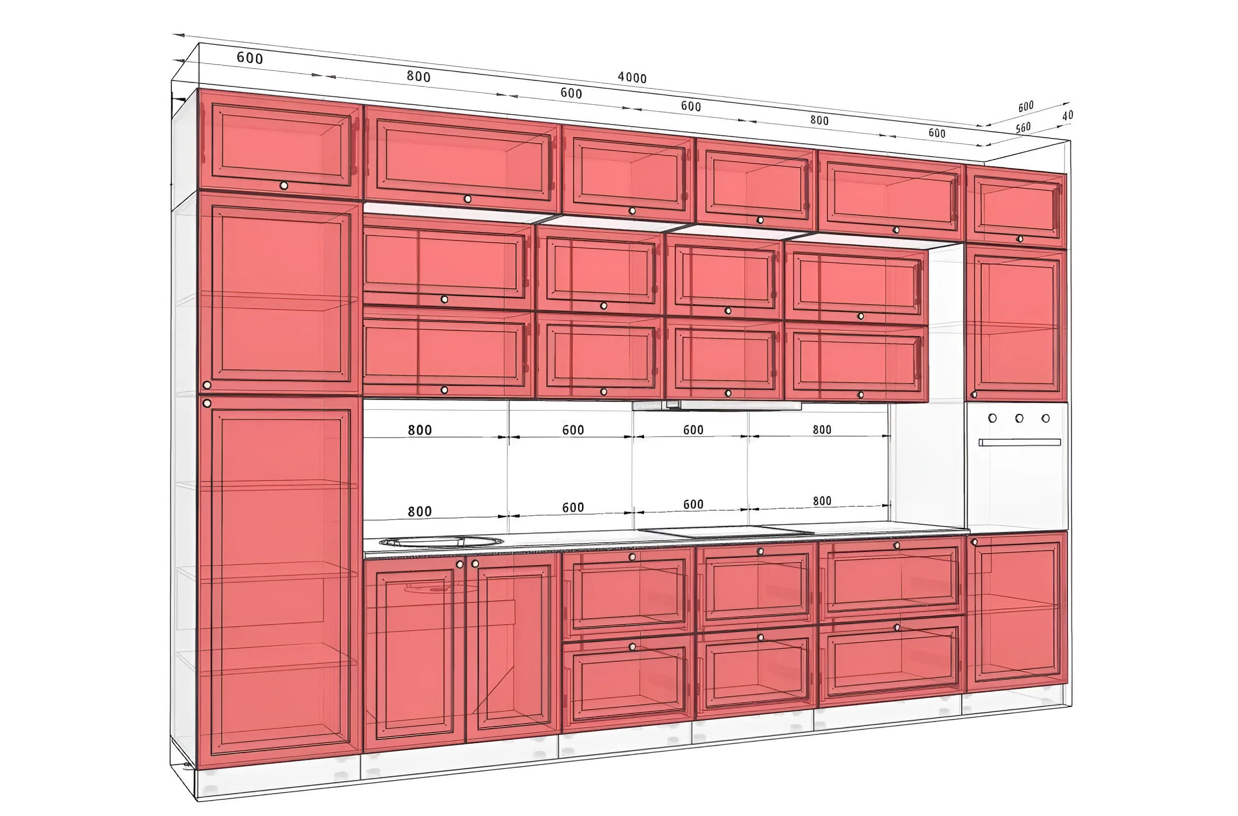 Современная кухня "Диамант" 4м с островом: визуализация в белом и графитовом цвете, модульная конструкция, удобное расположение шкафов.