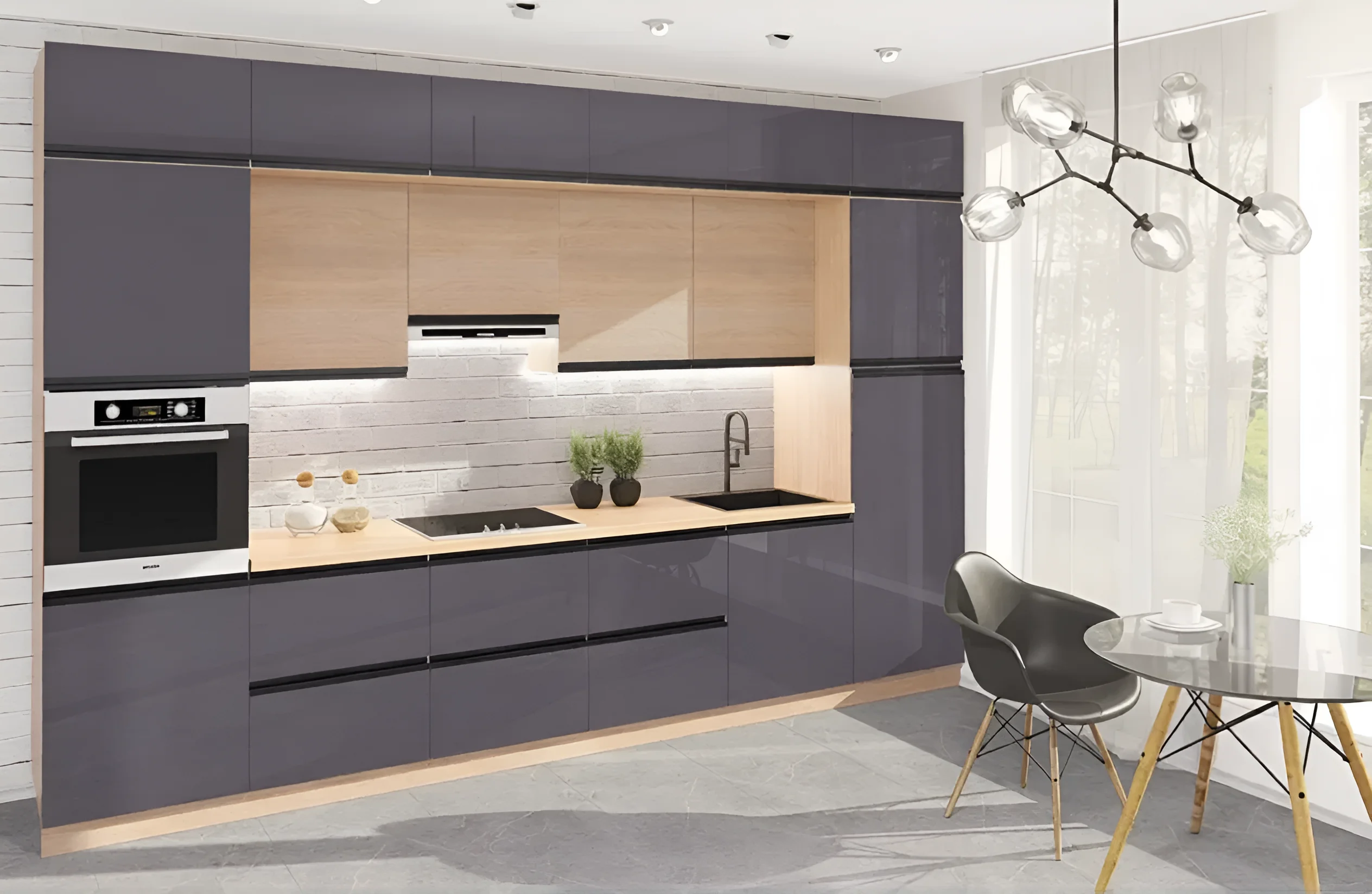 Современная угловая кухня Sigma с ручками, цвет белый и графит, размеры 2.8 x 1.8м, стильный дизайн для интерьера.