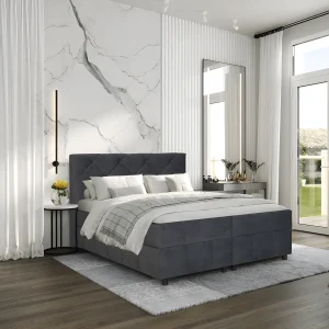 Современная серая спальная система Dorothy с мягким изголовьем в интерьере светлой спальни, стильный дизайн, MebelTops.