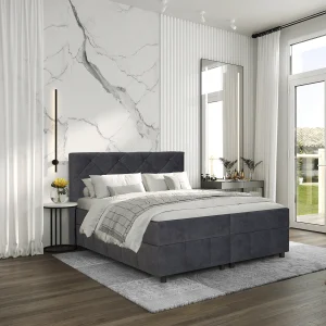 Стильная спальная система Dorothy 180x200 в сером цвете с каретной стяжкой, современный дизайн интерьера спальни, MebelTops.