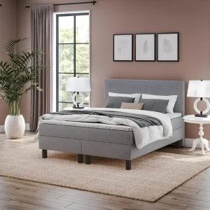 Современная спальная система Gerda 180x200 серого цвета с мягким изголовьем в интерьере спальни, MebelTops.