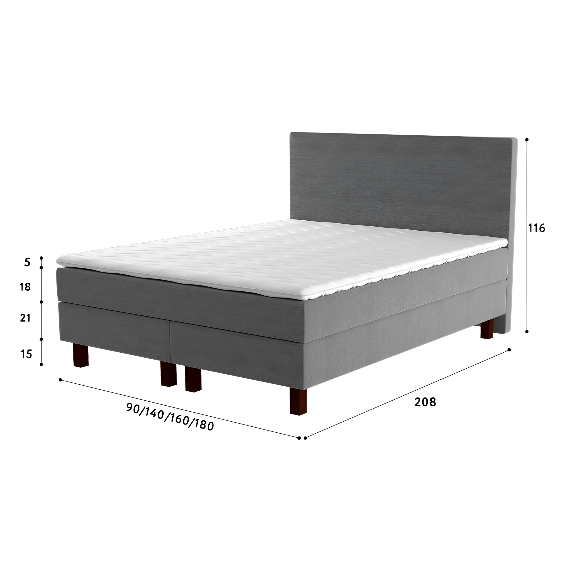 Спальная система Gerda 180x200 серого цвета с мягким изголовьем, современный дизайн для комфортного сна и отдыха.