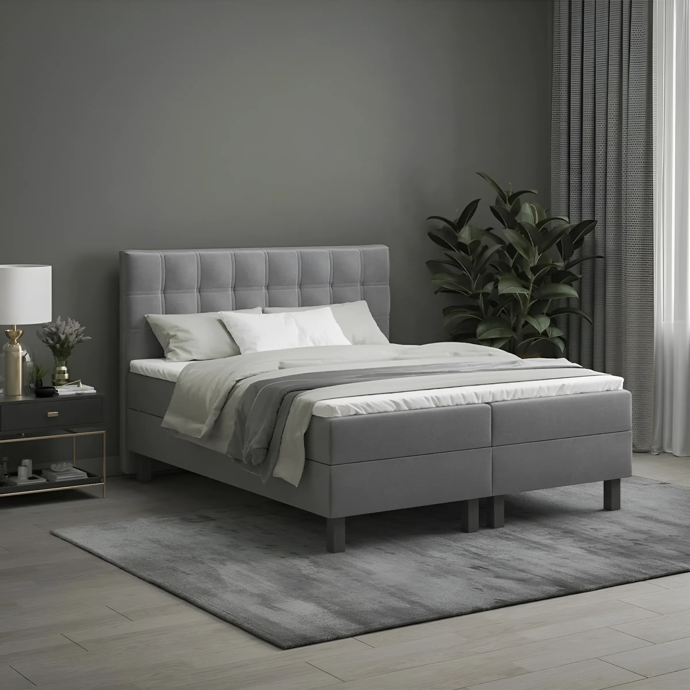 Спальная система Logan 160x200 серого цвета с мягким изголовьем в современном интерьере спальни, купить в MebelTops.