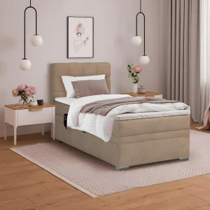 Бежевая кровать Lucky motion 90x200 с подъемным механизмом и изголовьем в современной спальне, интерьер, фото.