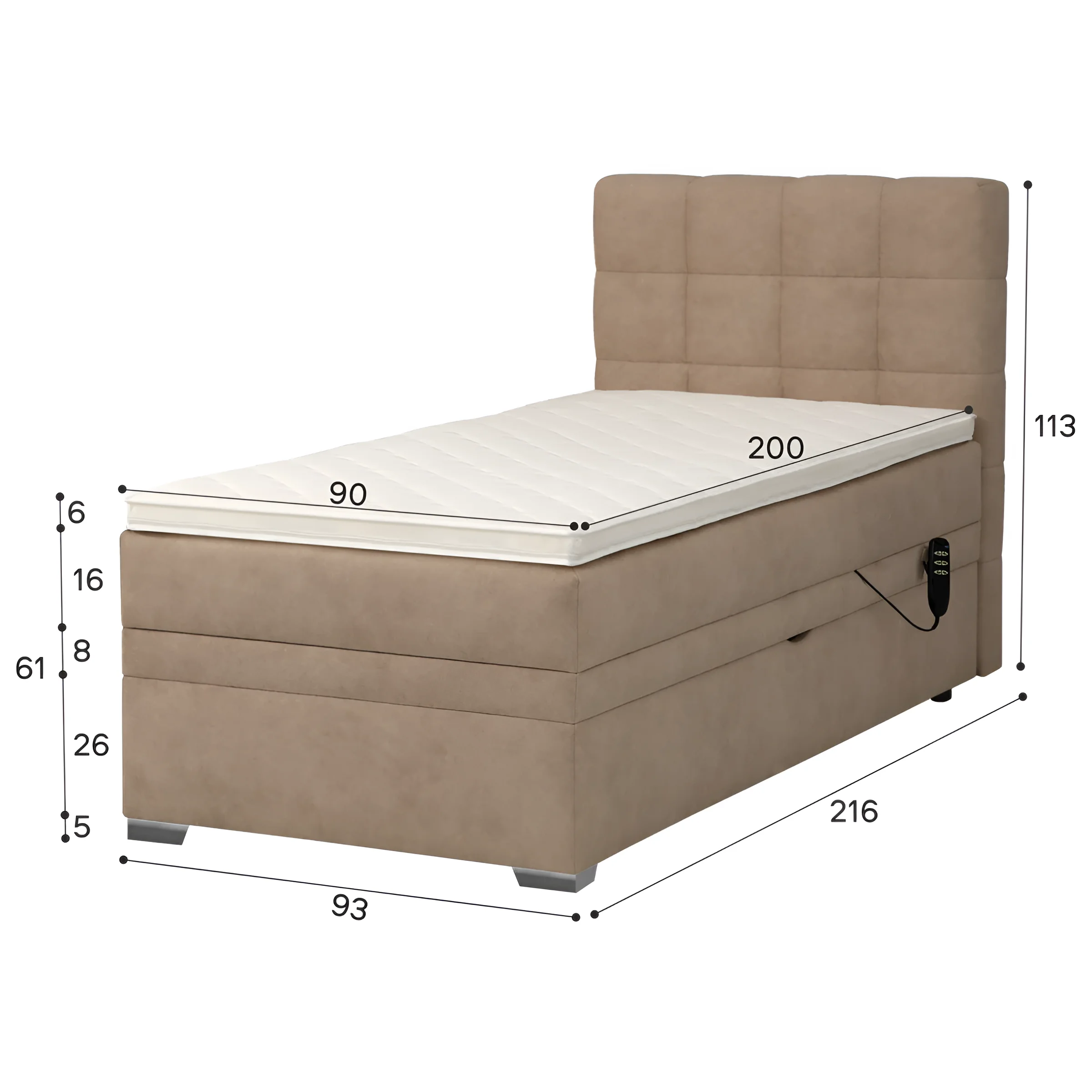 Кровать Lucky motion 90x200 бежевого цвета с подъемным механизмом и мягким изголовьем, современный дизайн для спальни.