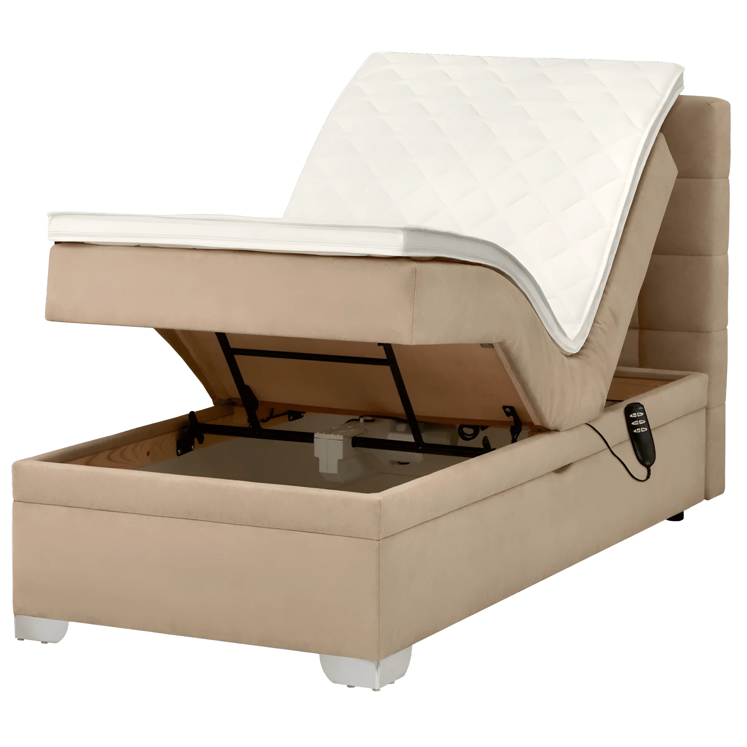 Кровать с подъемным механизмом Lucky motion 90x200 бежевого цвета с открытым ящиком для хранения, современный дизайн, MebelTops.
