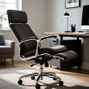 Эргономичное офисное кресло с выдвижной подставкой для ног в стиле хай-тек с хромированным каркасом