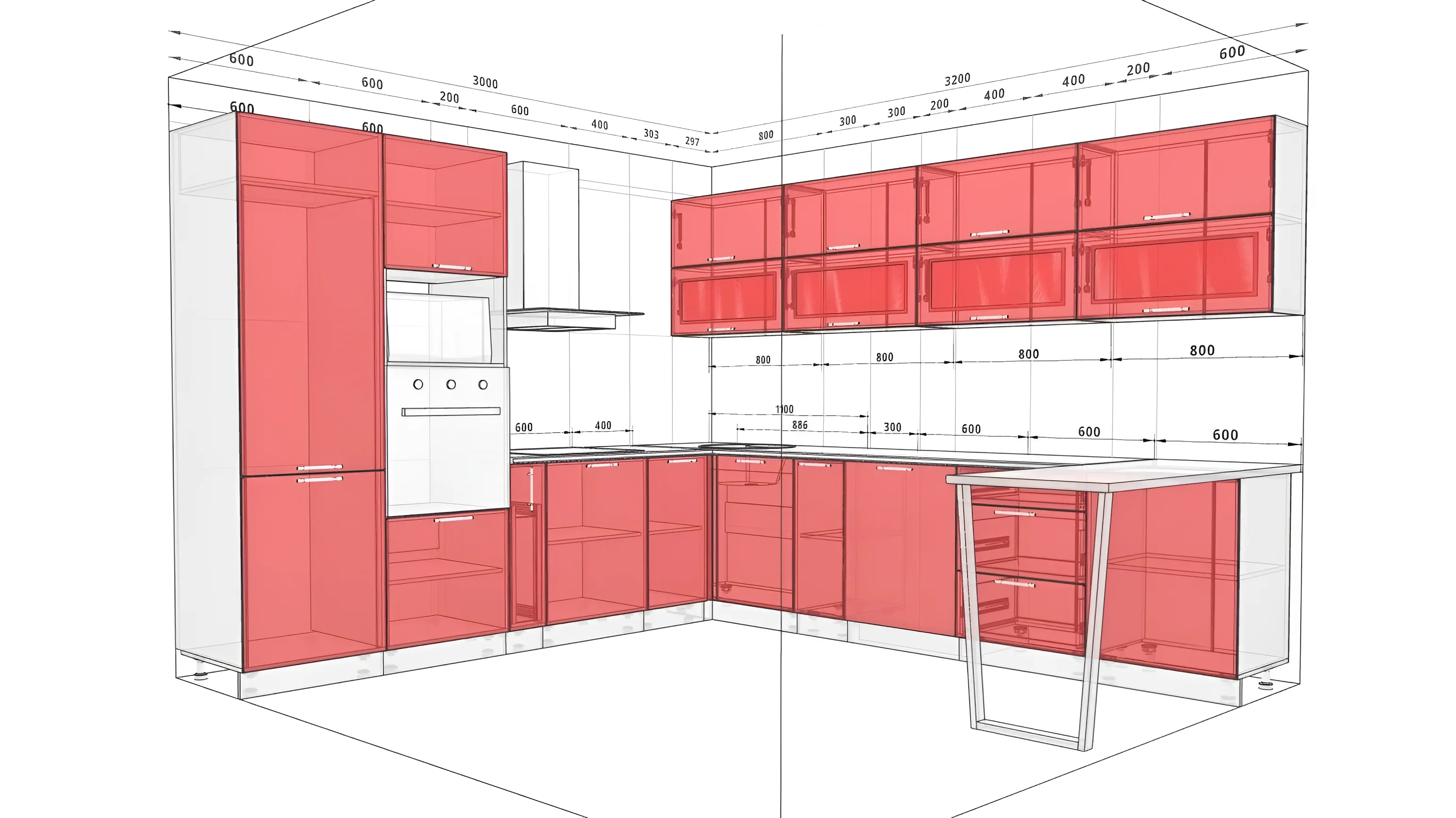 Глянцевая кухня "Хай-тек" 3,2х3м угловая Белый, Металлик - фото