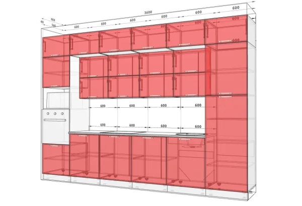Hochglanzküche "High-Tech mit Farbdruck" 3,6 Meter Bordeaux