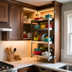 Глубокий обзор выдвижного многоуровневого органайзера для посуды в угловом кухонном гарнитуре