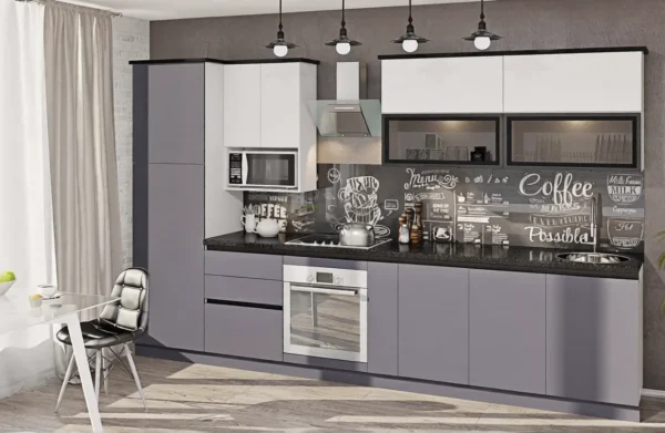 Kitchen "Eco" 3.4 meters straight Graphite, oak craft white