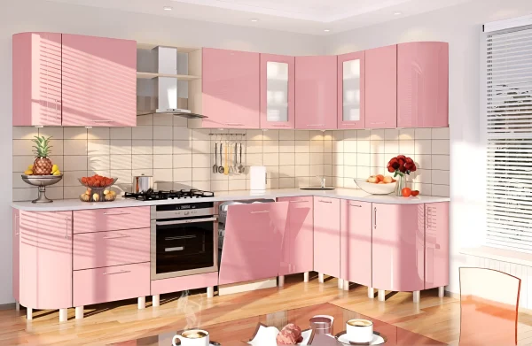 Hochtechnologie-Küche 3,1 x 1,7m Eckig Rosa