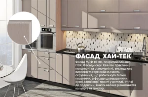 Современная кухня "Хай-тек" 3,6 метра с фасадами из МДФ, встроенной техникой и стильным фартуком.