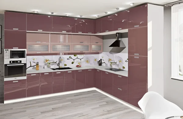 Modular Kitchen "High-tech with color printing" 3.4m Chocolate