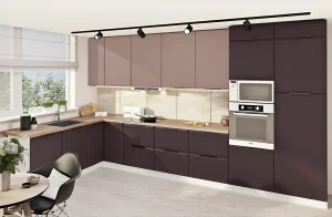 Кухня под заказ в стиле Хай-тек, 4.8 метра, сочетание белых и дымчатых фасадов, встроенная техника, современный дизайн.