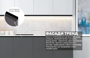 Современная кухня "Тренд" 2 метра в белом и темно-графитовом цвете с интегрированной алюминиевой ручкой.