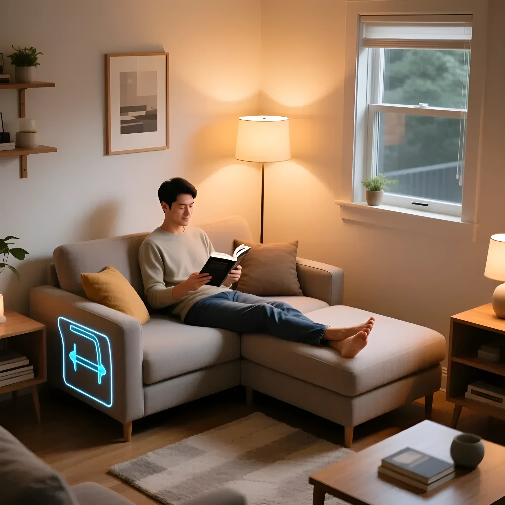 Світло-бежевий модульний кутовий диван з отоманкою для компактної вітальні