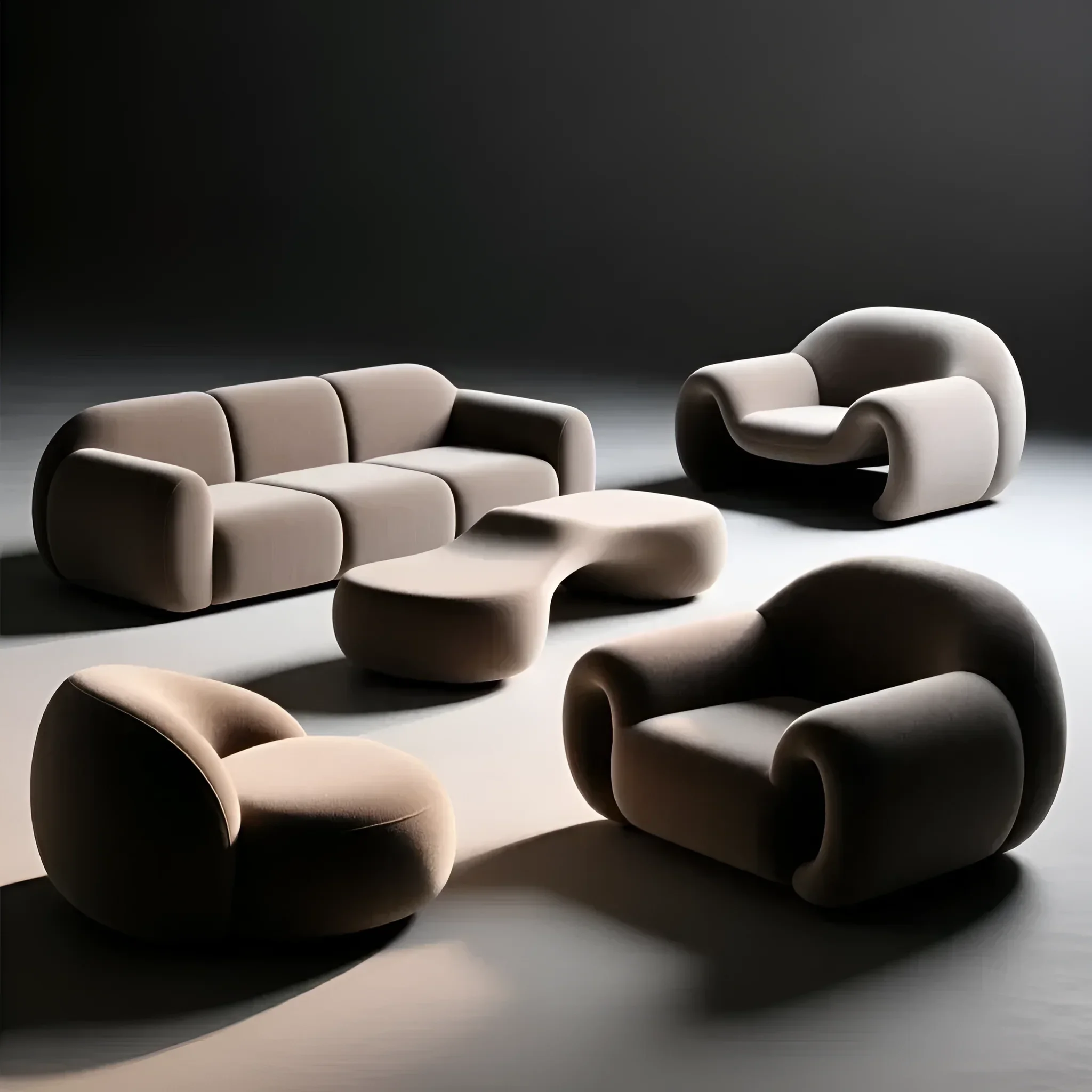 Set von Polstermöbeln mit runden, organischen Formen im „Cloud“-Stil und einfarbiger Polsterung