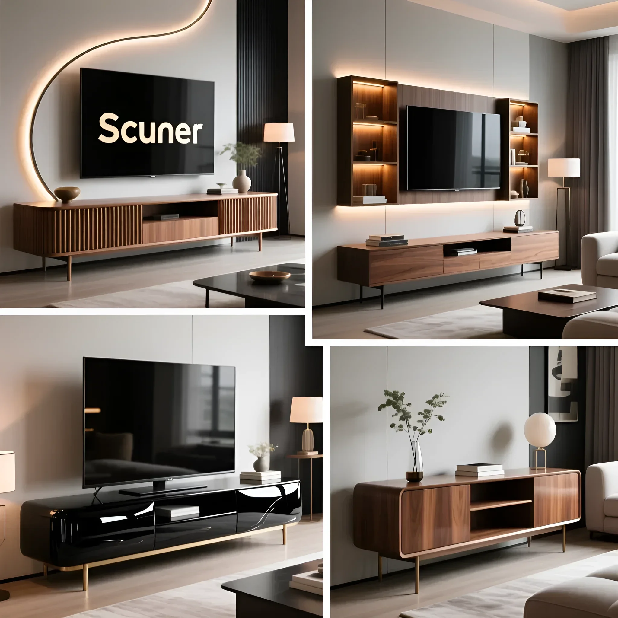 Подборка современных тумб под телевизор: модели с рифлеными фасадами, черным глянцем и подвесные конструкции в стиле Mid-Century