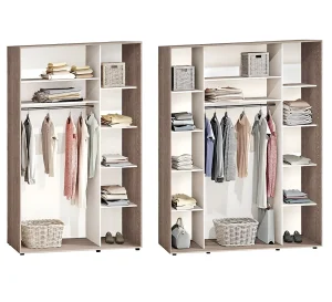 Две прямые гардеробные системы шириной 1900 мм с полками, ящиками и штангами для одежды, включая корзины и обувь.