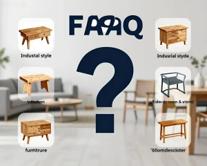 Коллаж из изображений мебели в индустриальном стиле с текстом FAQ.