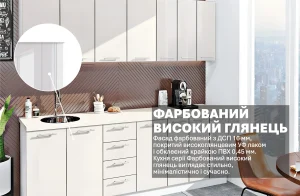 Фото кухни "Крашеный высокий глянец" 2.5 метра Белый с белыми фасадами, встроенной мойкой и кофемашиной, демонстрирует современный дизайн.