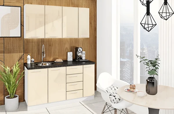 Küche "High-Tech" 1,5 m Creme auf Lager