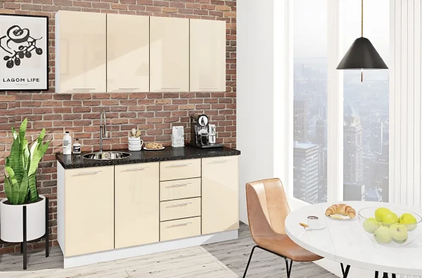 Kitchen in stock "Hi-tech" 1.6 meters Cream