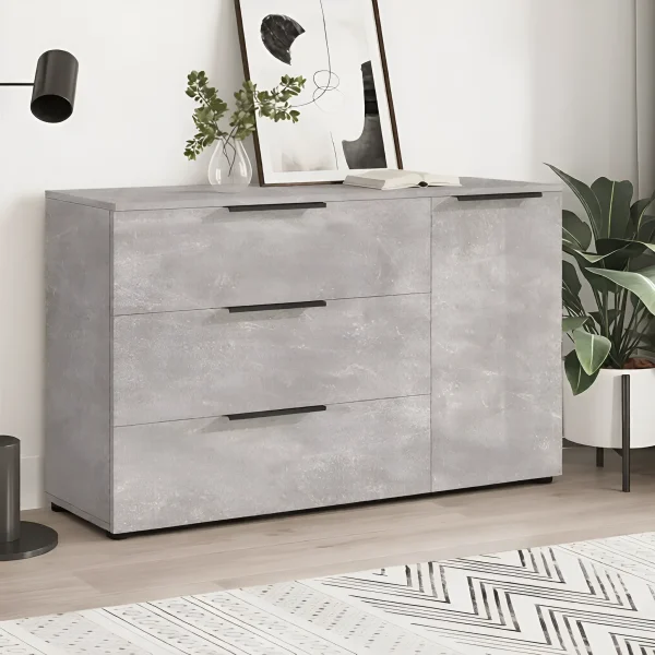 Large Flex 1.2m Chest of Drawers, Laminated Chipboard, Light Concrete Facade for Bedroom