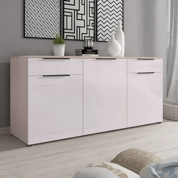 Große Kommode Flex 1,5 m MDF Front Samt Beige für Kosmetik