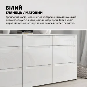 Белый комод Flex 1.5 метра без ножек, МДФ фасад, глянцевый. Идеален для хранения белья, придает интерьеру современный и свежий вид.