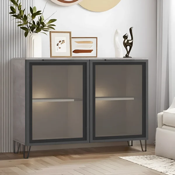 Kommode-Buffet Flex 1,2m Glas Beton hell für das Wohnzimmer