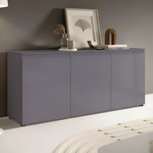 Современный комод Flex 150 см с тремя дверцами, МДФ фасад цвета графит, идеален для хранения вещей и обуви в прихожей или гостиной.