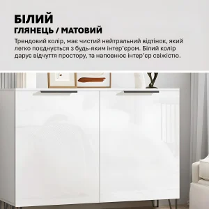 Современный белый глянцевый комод Flex 1 метр с ДСП фасадами. Идеален для хранения посуды, вещей, организации пространства в гостиной или столовой.