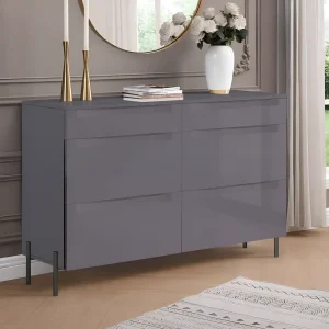 Стильный графитовый комод минимализм Flex 1.2 м из МДФ с глянцевыми фасадами, шестью ящиками для белья, на тонких ножках.