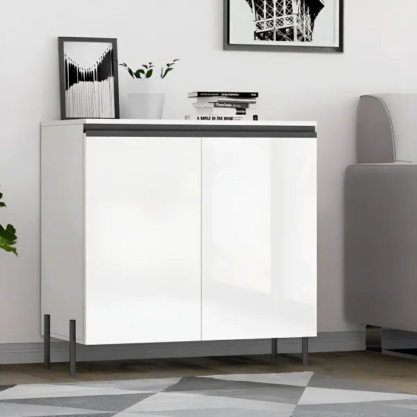 Kommode Flex 800 mm mit weißen Spanplattenfronten für Schuhe