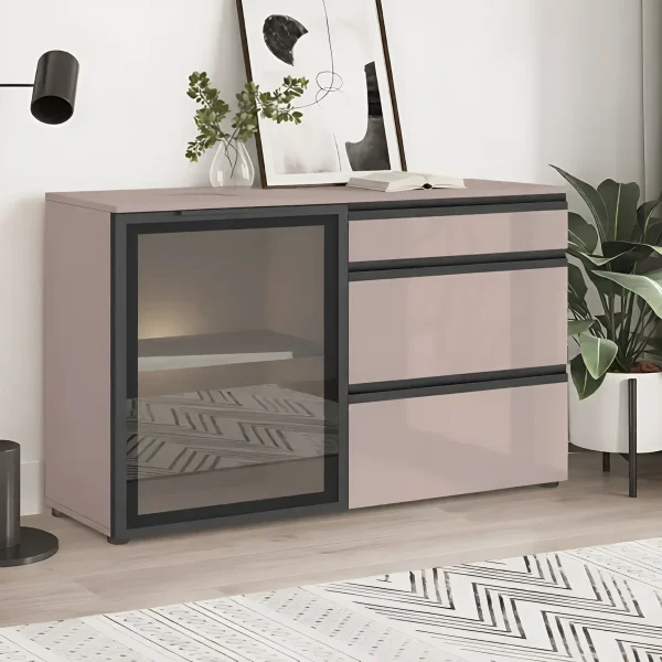 Kommode mit Vitrine Flex 1200 mm Spanplatte Front Toffee für Geschirr