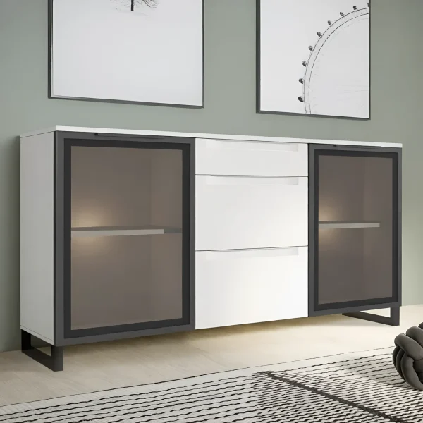 Kommode Flex 1,5 Meter aus lackiertem MDF Weiß für das Wohnzimmer