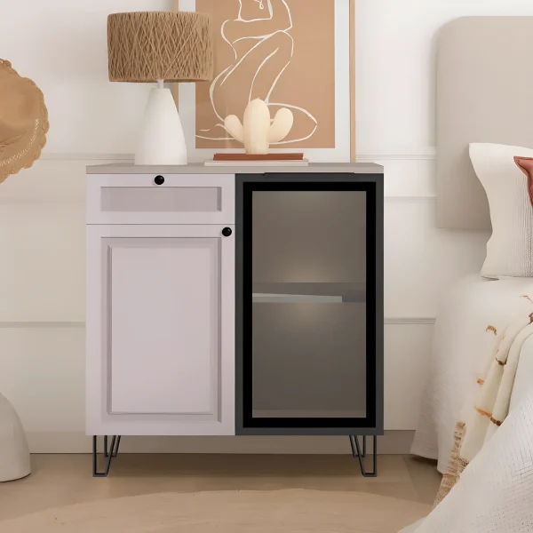 Kommode mit Glas Flex 0,8 m MDF Front Samt Beige für den Flur