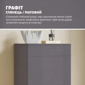 Недорогая тумба Флекс 0.6м с ДСП фасадом графитового цвета, идеально подходящая для гардеробной. Современный дизайн, матовая поверхность, стильный акцент в интерьере.