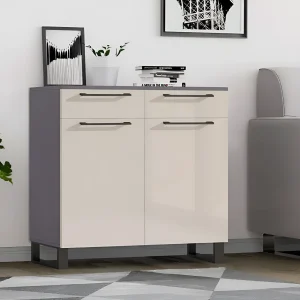 Недорогой комод Flex 80 см с фасадом цвета кашемир и серым корпусом из ДСП. Идеален для прихожей, обеспечивая современный дизайн и функциональное хранение.